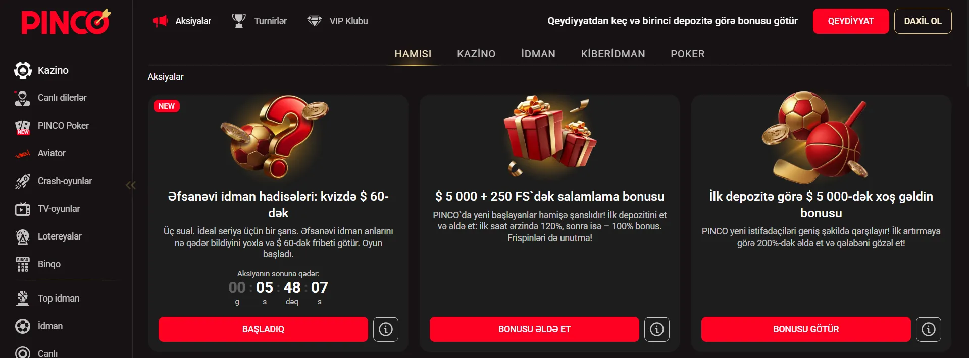 pinco ödəniş üsulları